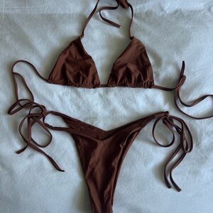 Chocolate Brown Tie-Side Triangle Bikini Set